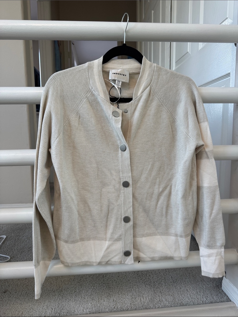 INDUSTRY White/Cream Ribbed Button-Front Cardigan